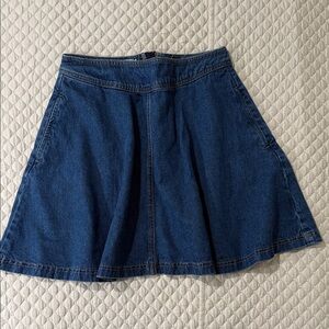 Pilcro and the Letterpress Dark Blue Denim Skater Skirt perfect for Spring